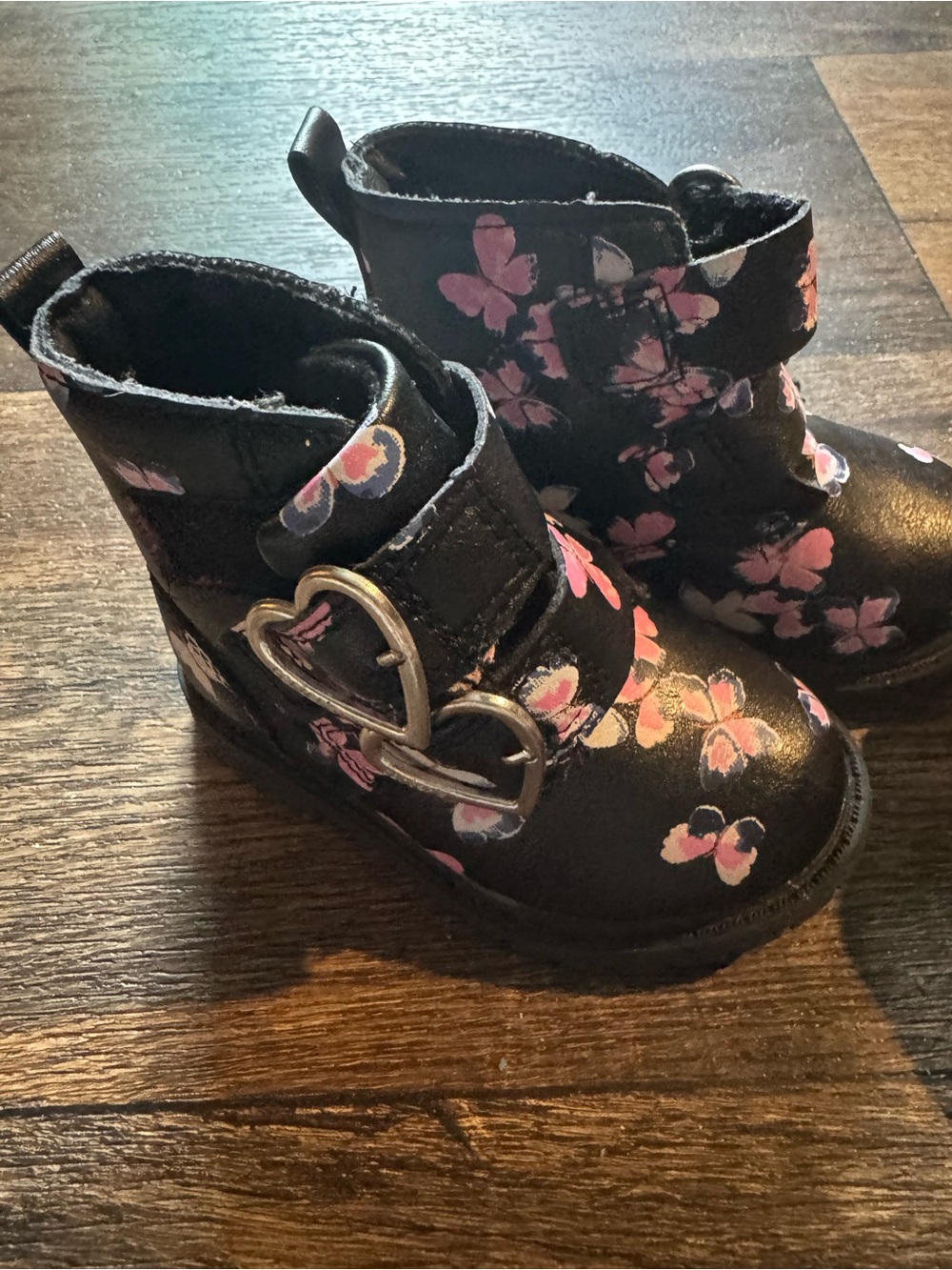 Carter's Black Floral Toddler Boots with Pink Accents